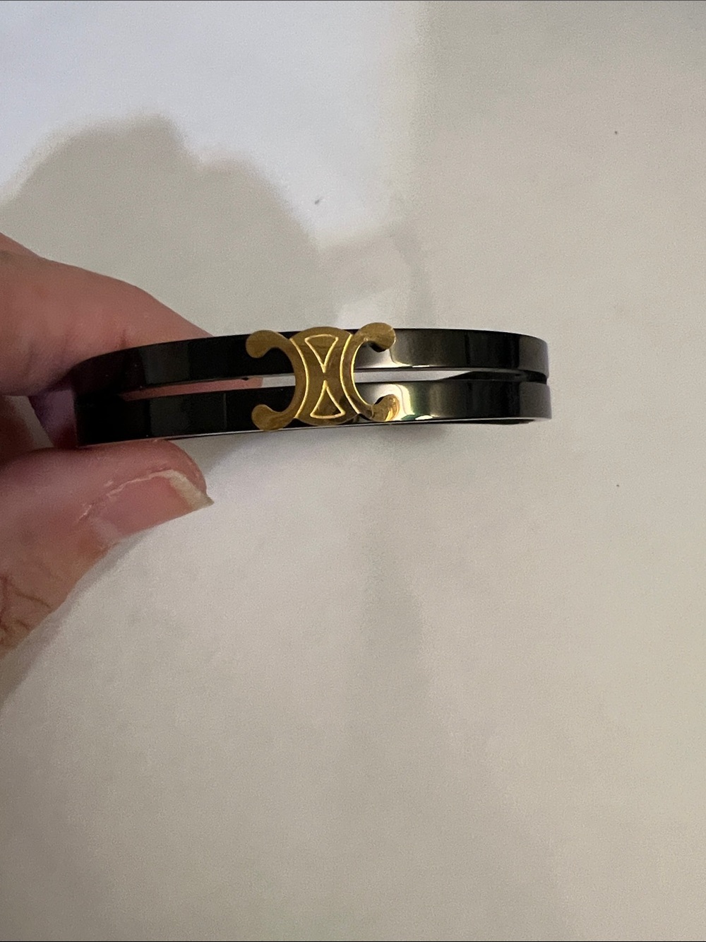 Celine Black Bracelet with Gold Triomphe Accent